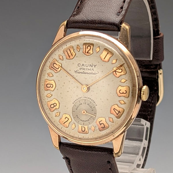 50年代瑞士Cauny男士腕錶,15鑽,鍍金錶殼,走時良好