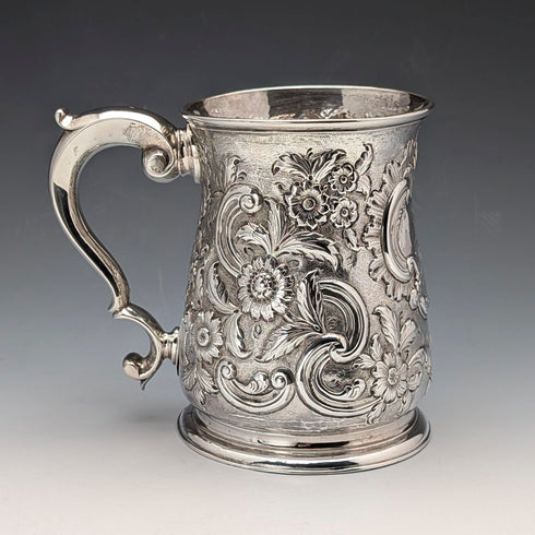 1736 Georgian Sterling Silver Large Mug with Relief, 356g, by Richard Bayley