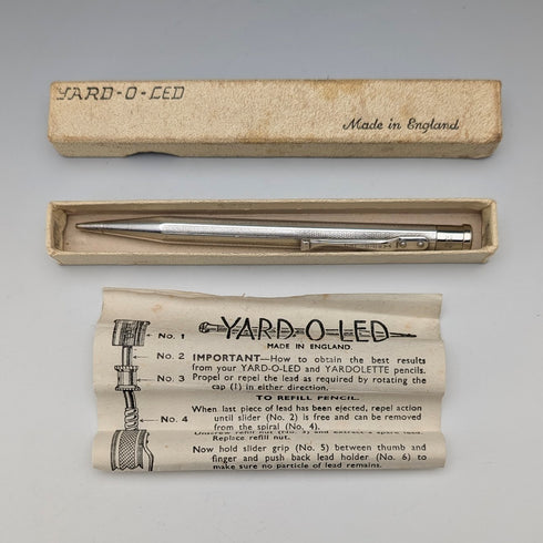 British Vintage Yard O' Red Rhodium Plated Push-On Mechanical Pencil with Paper Box and Instructions