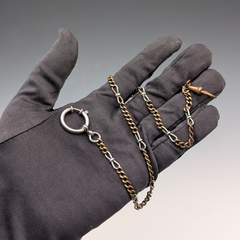 アンティーク 2トーンカラー ファンシーリンクアルバートチェーン 引き輪タイプ