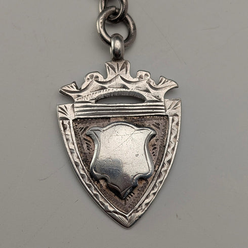 Antique British Sterling Silver Double Albert Chain, 43g, Sterling Silver Medal Fob