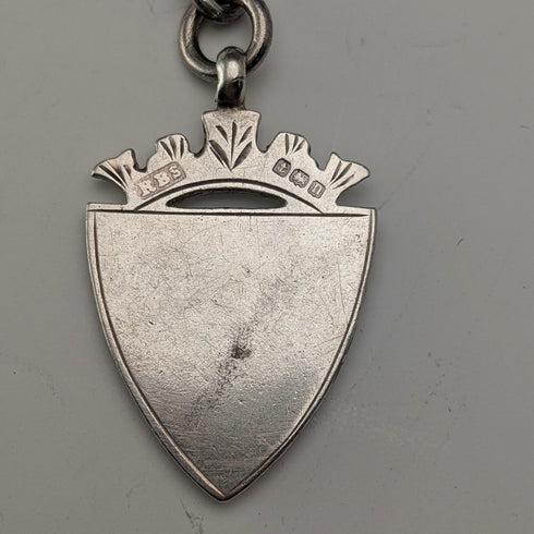 Antique British Sterling Silver Double Albert Chain, 43g, Sterling Silver Medal Fob