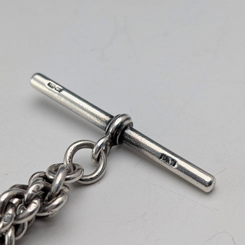 Antique British Sterling Silver Double Albert Chain, 43g, Sterling Silver Medal Fob