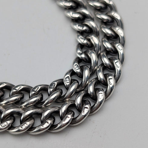 Antique British Sterling Silver Double Albert Chain, 43g, Sterling Silver Medal Fob