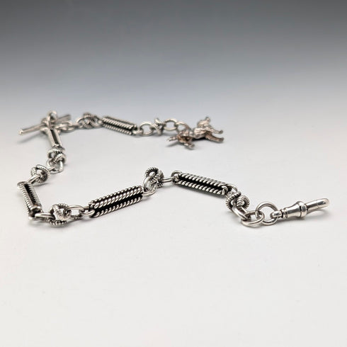 古董英式精美純銀阿爾伯特鏈,46克,配狗形吊墜