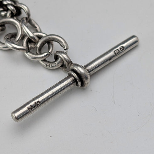 古董英式精美純銀阿爾伯特鏈,46克,配狗形吊墜