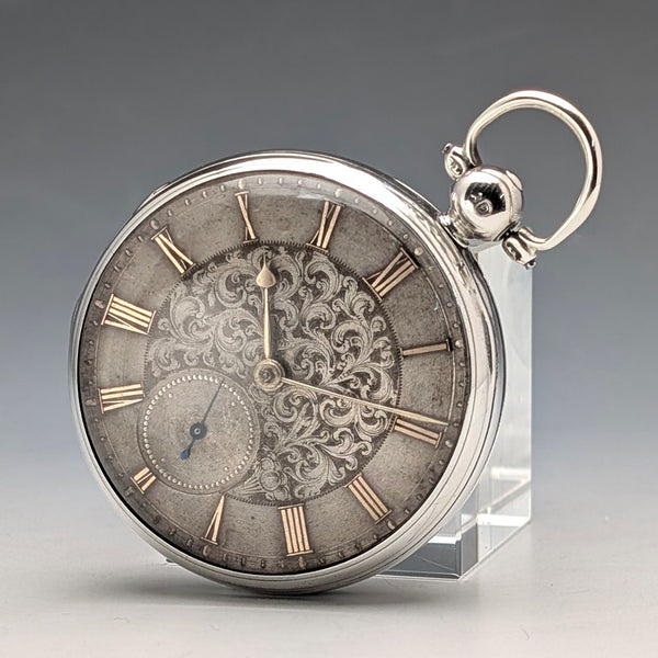 1839 British antique pocket watch with decorative dial and key winding mechanism, 52mm diameter, in good working order