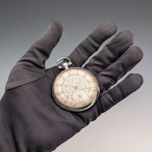 1839 British antique pocket watch with decorative dial and key winding mechanism, 52mm diameter, in good working order