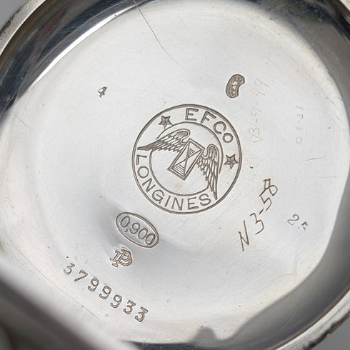 Circa 1919 Antique Longines Pocket Watch, Pure Silver Open Face, Working Good Condition