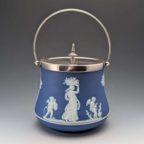 古董英國韋奇伍德餅乾桶 Jasperware 皇家藍色