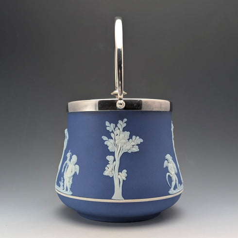 Antique British Wedgwood Biscuit Barrel Jasperware Royal Blue
