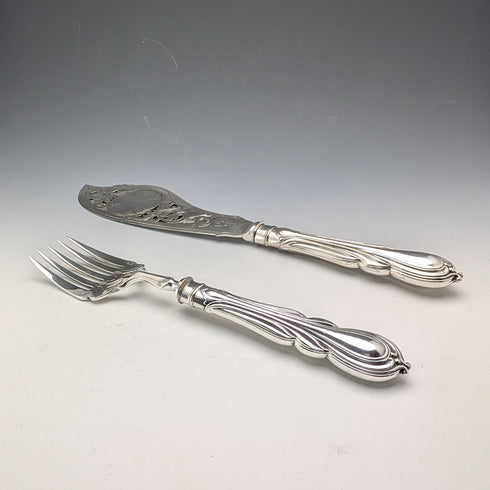 Antique British silver-plated fish server pair by Harrison Brothers & Howson