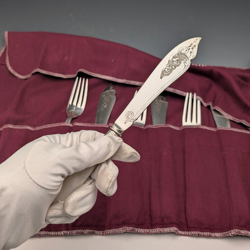 6對英國古董珍珠母貝甜點餐具,約1924年,Barker Bros出品