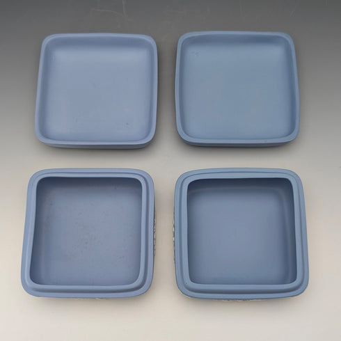 英國韋奇伍德復古碧玉方形帶蓋盒子,一對,淺藍色