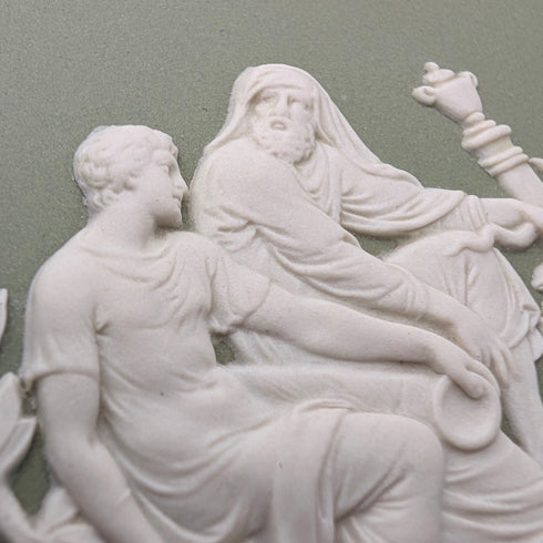 Vintage British Wedgwood Jasperware Round Lidded Boxes, Pair, Sage Green