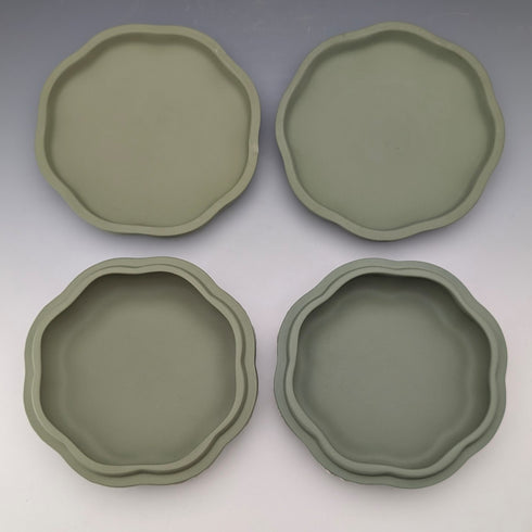 Vintage British Wedgwood Jasperware Round Lidded Boxes, Pair, Sage Green