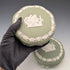 Vintage British Wedgwood Jasperware Round Lidded Boxes, Pair, Sage Green