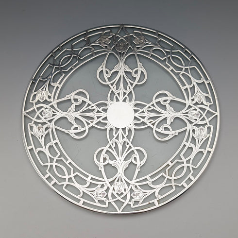 Early 20th Century US Silver Overlay Large Trivet, 20cm Diameter