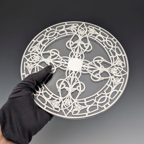 Early 20th Century US Silver Overlay Large Trivet, 20cm Diameter