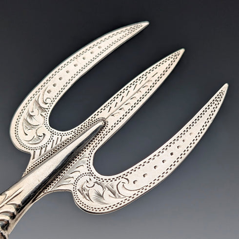 1915年英國古董小叉,珍珠母貝手柄,純銀叉刃,AJ Bailey