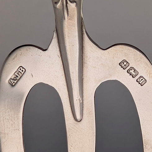 1915年英國古董小叉,珍珠母貝手柄,純銀叉刃,AJ Bailey