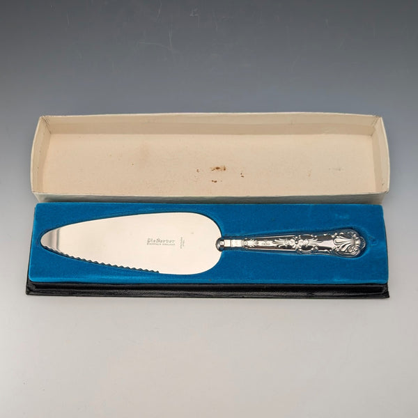 1975 British Vintage Sterling Silver Handle Cake Slicer, Boxed, Harrison Brothers