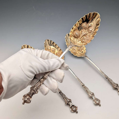 Set of 4 late 19th century British antique silver plate berry spoons by William Howe