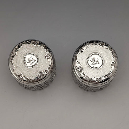 1898年 英国アンティーク 純銀蓋 ミニカットガラスジャー ペア Hilliard&Thomason