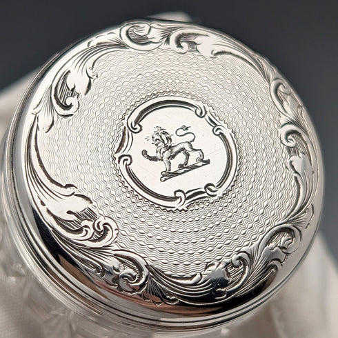 1898年 英国アンティーク 純銀蓋 ミニカットガラスジャー ペア Hilliard&Thomason