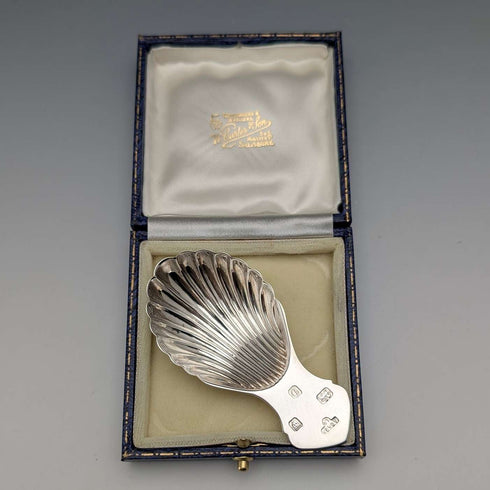 1978年英國老式純銀茶葉罐勺,20.5克,A Chick & Sons Ltd出品,含原廠盒