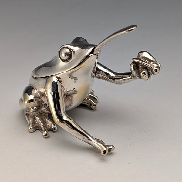 British Vintage Frog Design Sterling Silver Salt Cellar, 131g Total, CCP