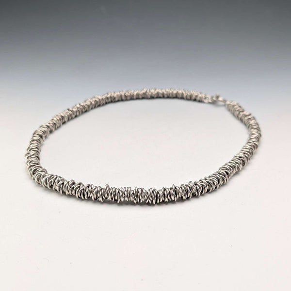 British Vintage Sterling Silver Coil Design Chain Necklace, 46cm, 91g, HH