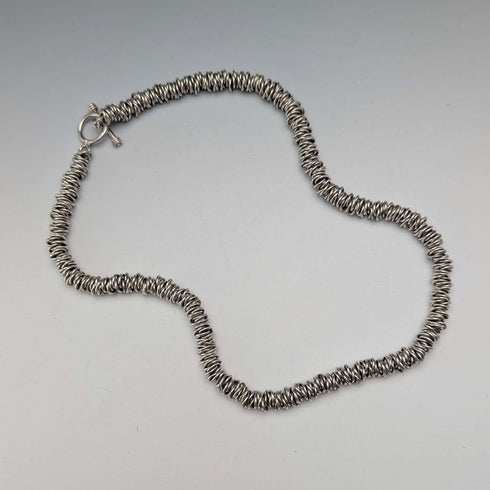 British Vintage Sterling Silver Coil Design Chain Necklace, 46cm, 91g, HH