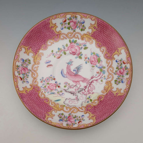 1920年代英國明頓茶杯碟,粉紅色雞蛇圖案,為邁耶商場量身訂製