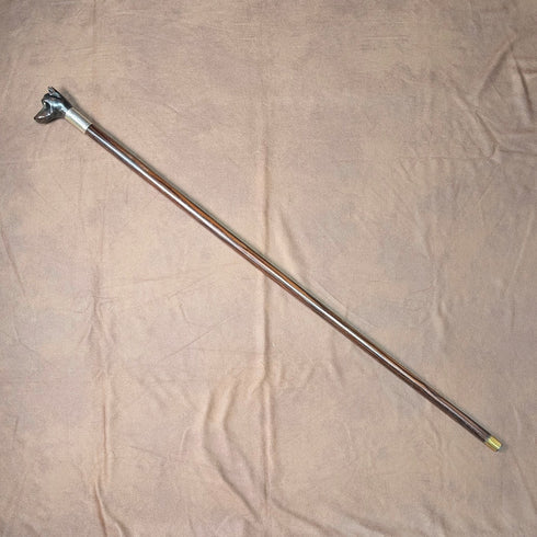 1935年英國復古棕色桿身狗頭形手柄純銀手杖,86厘米,喬納森·豪厄爾