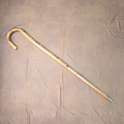 復古北歐登山杖,棕褐色杖身,彎柄,91厘米