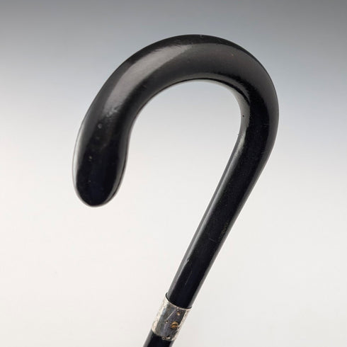 1924年 英国アンティーク 黒軸 曲がりハンドル 純銀装飾 ステッキ 杖 91cm J Howell&Co