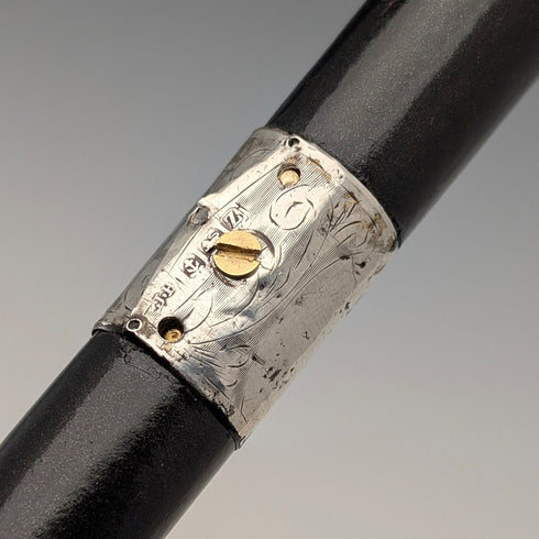 1924年 英国アンティーク 黒軸 曲がりハンドル 純銀装飾 ステッキ 杖 91cm J Howell&Co