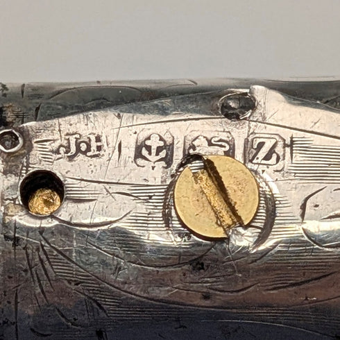 1924年 英国アンティーク 黒軸 曲がりハンドル 純銀装飾 ステッキ 杖 91cm J Howell&Co