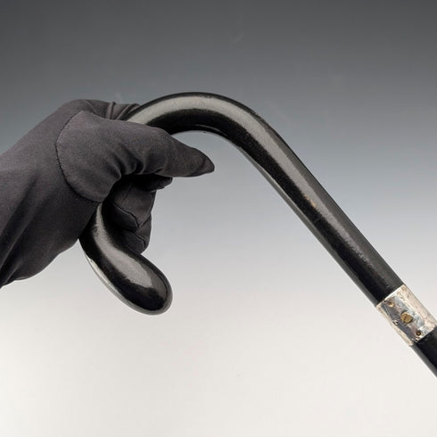 1924年 英国アンティーク 黒軸 曲がりハンドル 純銀装飾 ステッキ 杖 91cm J Howell&Co