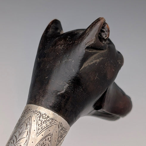 1935年英國復古棕色桿身狗頭形手柄純銀手杖,86厘米,喬納森·豪厄爾