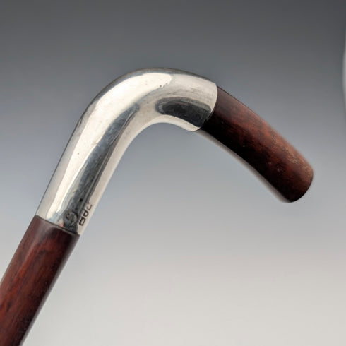 1900年頃 英国アンティーク 茶軸 L字ハンドル 純銀装飾 ステッキ 杖 92cm Julius Klinkhardt