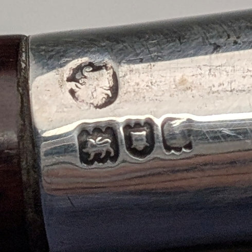 1900年頃 英国アンティーク 茶軸 L字ハンドル 純銀装飾 ステッキ 杖 92cm Julius Klinkhardt