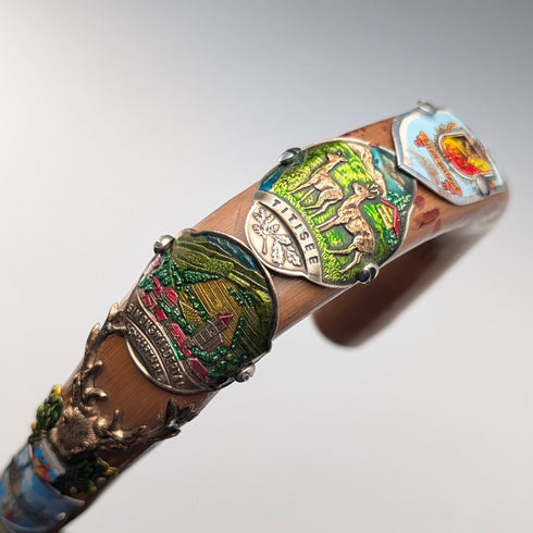 復古北歐登山杖,棕褐色杖身,彎柄,91厘米