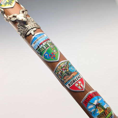 復古北歐登山杖,棕褐色杖身,彎柄,91厘米