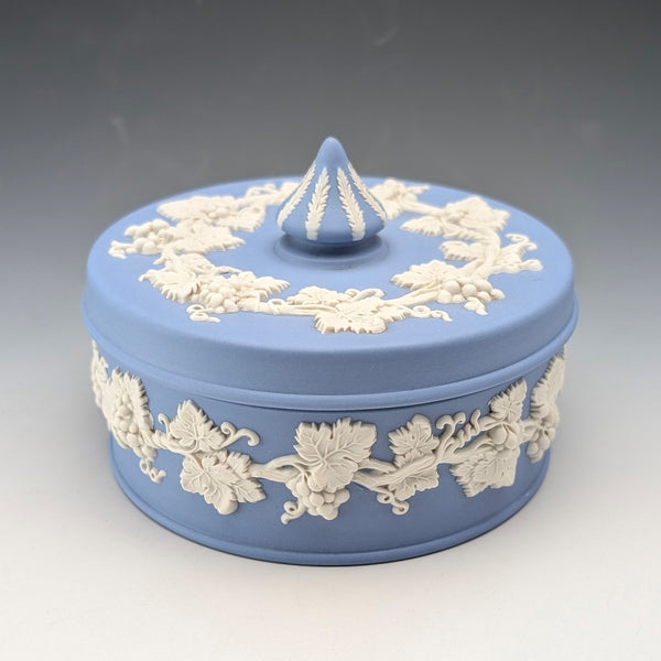 Vintage British Wedgwood Jasperware Round Bonbonniere in Pale Blue