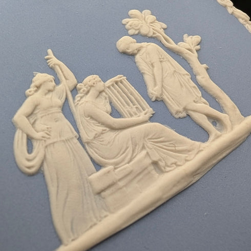 英国ヴィンテージ ウェッジウッド ジャスパーウェア製 角形蓋付きボックス ペア ペールブルー