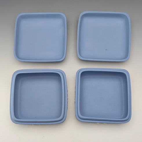 英国ヴィンテージ ウェッジウッド ジャスパーウェア製 角形蓋付きボックス ペア ペールブルー