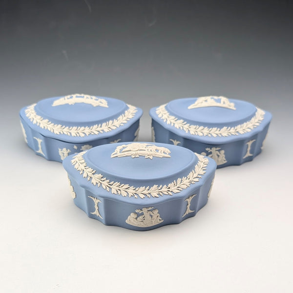 British Vintage Wedgwood Jasperware Box Trio in Pale Blue