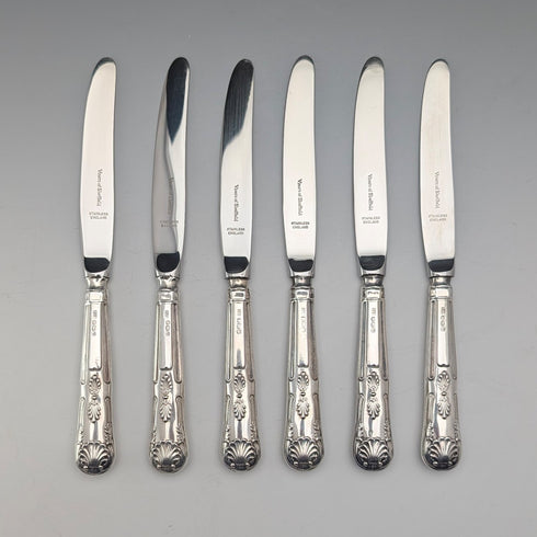 Circa 1961 British Vintage Sterling Silver Handle Tea Knife Set of 6 in Viner's Case
